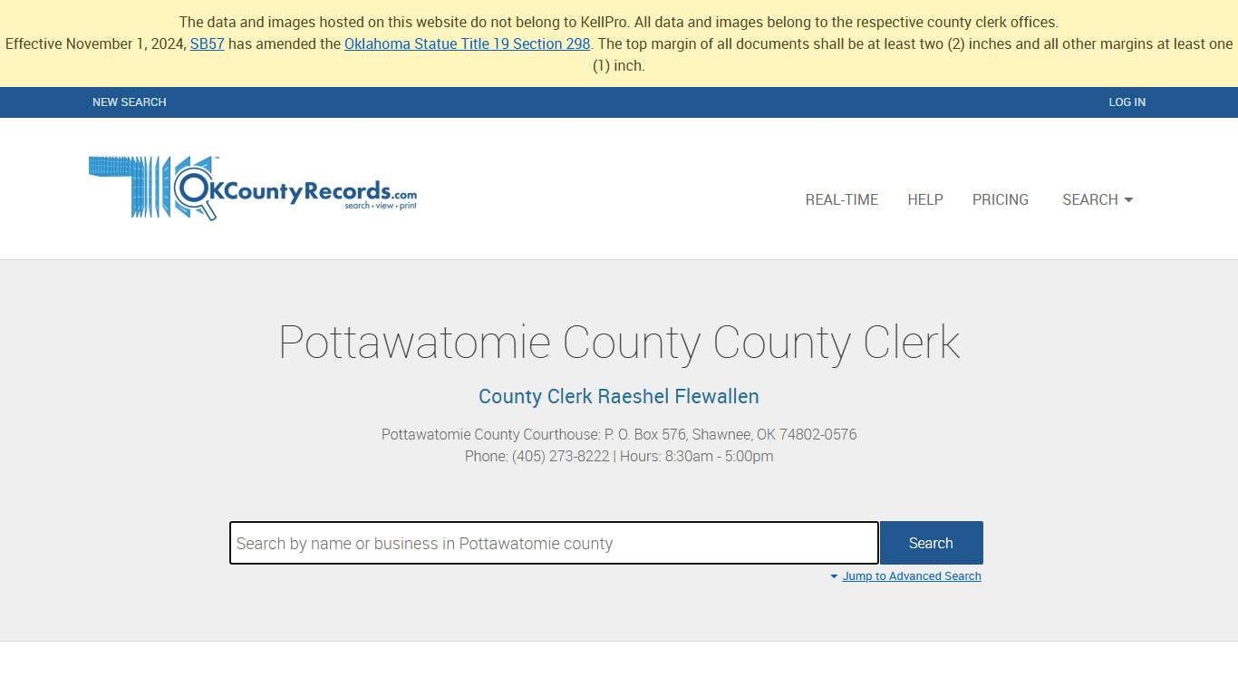 Pottawatomie County | OKCountyRecords.com | County Clerk Public Land Records for Oklahoma